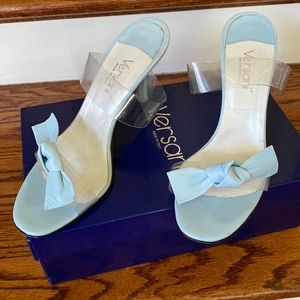 Versani Leather slide heels Baby soft blue Size 8 Made in Italy